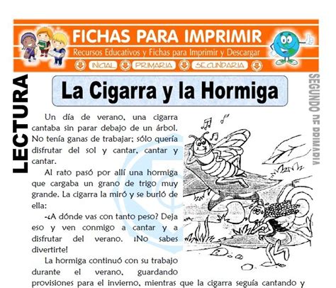 La Cigarra y la Hormiga para Segundo de Primaria   Fichas ...