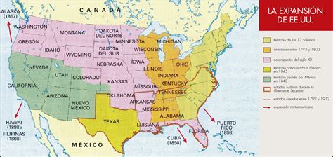 La expansión de EEUU desde las 13 colonias originales a lo ...