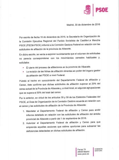 La gestora del PSOE bloquea unas 180 solicitudes de ...