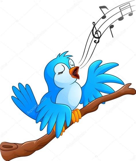 La historieta pájaro cantar en la rama — Vector de stock ...