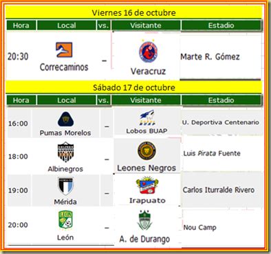 La Liga de Ascenso MX: PARTIDOS DE LA FECHA 12 LIGA DE ASCENSO