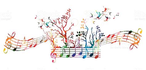 La Música Colorido Fondo Con Notas Musicales Y Colibríes ...