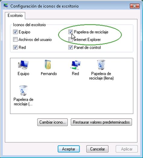La papelera de reciclaje y la barra menú en Windows Vista ...