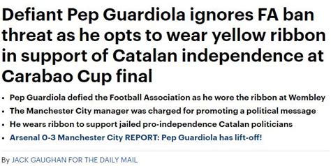 La reacción de la prensa inglesa al lazo amarillo de Guardiola