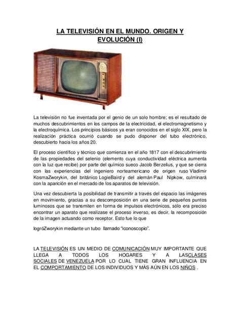 LA TELEVISIÓN EN EL MUNDO. ORIGEN Y EVOLUCIÓN I