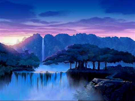 Landscape nature dream trees waterfalls waterfall sunset ...