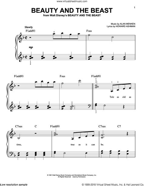 Lansbury   Beauty And The Beast sheet music for piano solo
