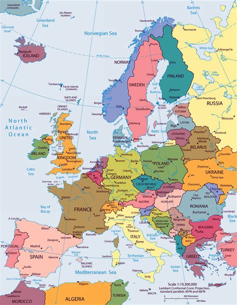 Large big Europe flag, political map showing capital ...