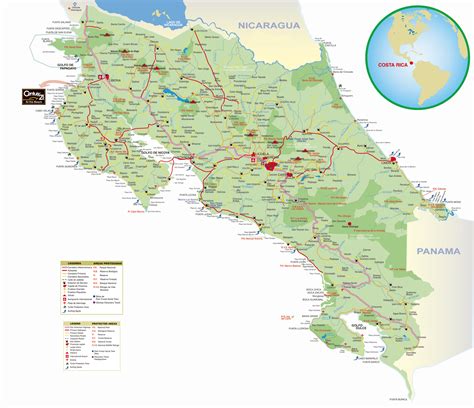 Large detailed road map of Costa Rica with cities. Costa ...