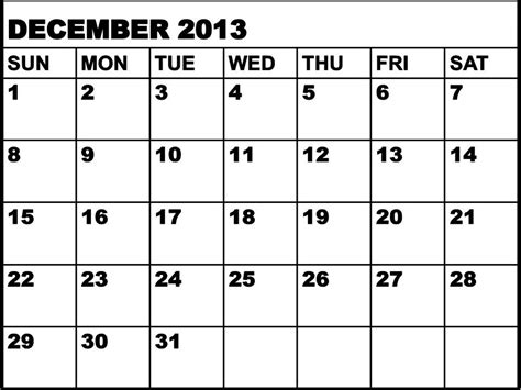 Large January 2013 december Printable Calendar | December ...