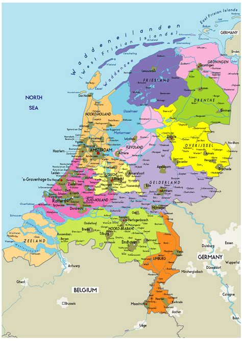 Large Political Map of Netherlands