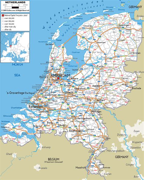 Large road map of Netherlands  Holland . Netherlands large ...