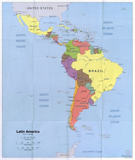 Large scale political map of Latin America with capitals ...