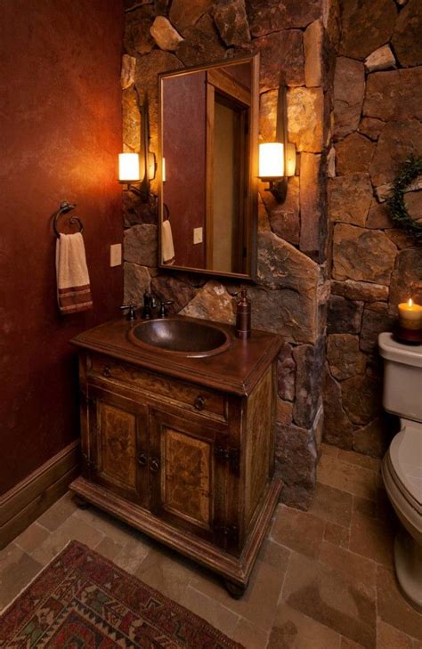 Large stone tiles makes for a rustic, romantic bathroom ...