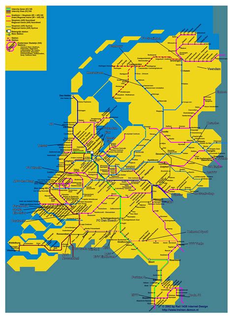 Large train map of Netherlands. Holland large train map ...