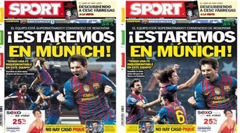 Las dos portadas del diario Sport de hoy   Madrid Barcelona