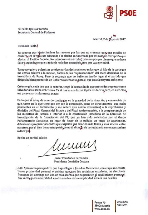 Las erratas de la carta del PSOE a Pablo Iglesias ...