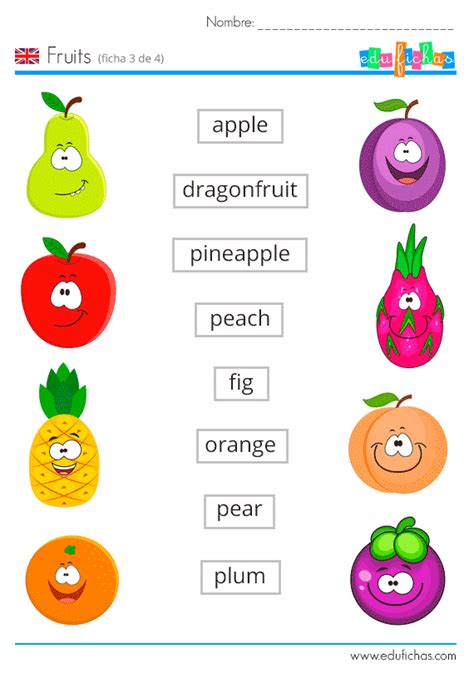 Las frutas en inglés. Fichas con vocabulario y ejercicios ...