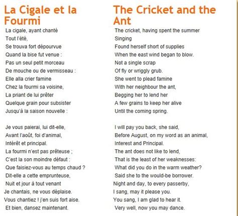 Le Poeme La Cigale et la fourmi The Cricket and the Ant ...