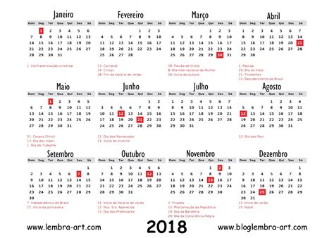 Lembra Art Produções: Calendario 2018 para imprimir