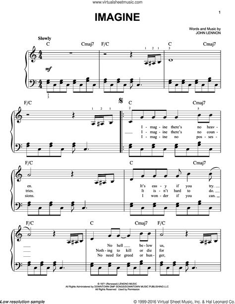 Lennon   Imagine,  easy  sheet music for piano solo