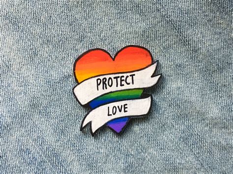 LGBT Rainbow Heart Pin with  Protect Love  Banner | LGBT ...