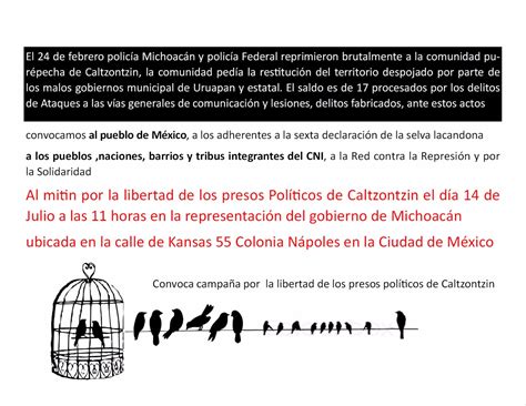 ¡Libertad a los presos Políticos de Caltzontzin ...