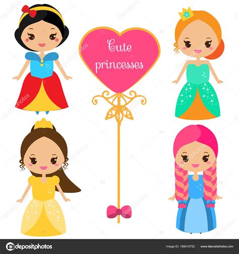 Lindas princesas en coloridos vestidos en estilo kawaii ...