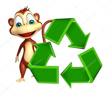 lindo personaje de dibujos animados mono con reciclaje ...