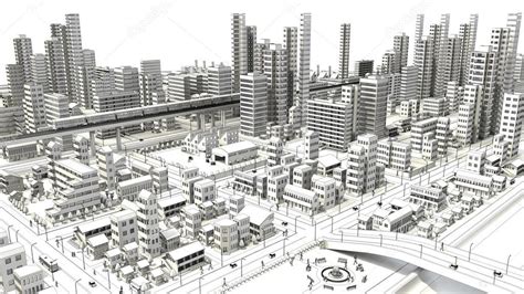 Line drawing of bird s eye viewing city — Stock Photo ...