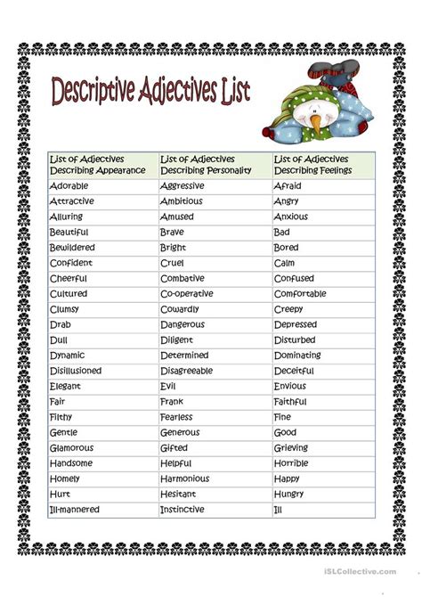 List of Adjectives Describing People worksheet   Free ESL ...