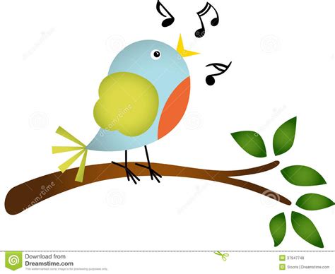 Little Bird Singing On A Tree Branch Stock Vector ...