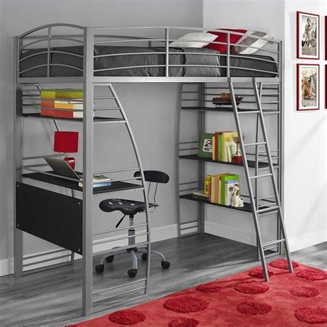Loft Bunk Bed Over Desk and Bookcase Twin in Gray   4016427