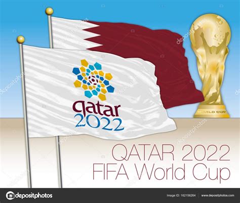 Logotipo do Qatar 2022 da Copa do mundo na bandeira e ...