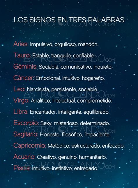 LOS #SIGNOS EN TRES PALABRAS #Zodiaco #Astrología ...