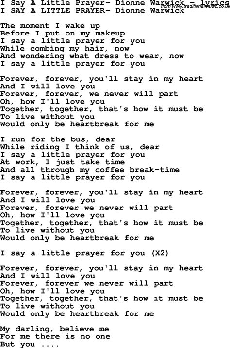 Love Song Lyrics for:I Say A Little Prayer  Dionne Warwick