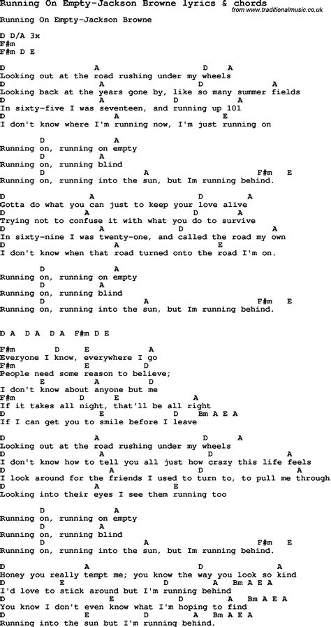 Love Song Lyrics for:Running On Empty Jackson Browne with ...