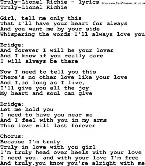 Love Song Lyrics for:Truly Lionel Richie