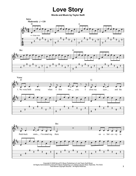 Love Story sheet music by Taylor Swift  Easy Guitar Tab ...
