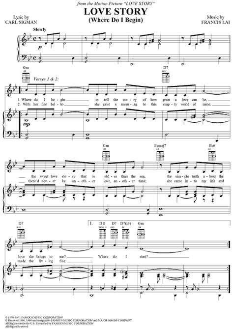 Love Story  Where Do I Begin  Sheet Music   For Piano and ...