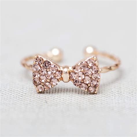 Lovely And Cute Gold Rhinestone Bow Little Finger Ring on ...
