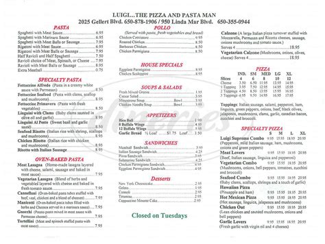 Luigi s Italian Restaurant Menu   Pacifica   Dineries