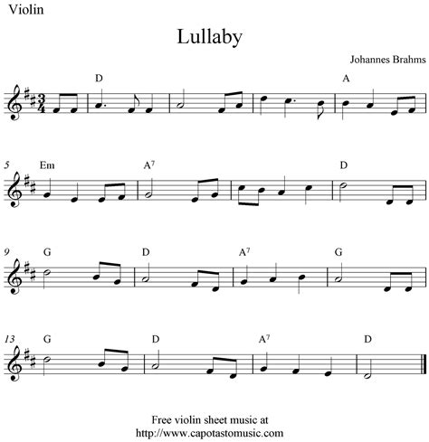 Lullaby  Johannes Brahms , free easy violin sheet music