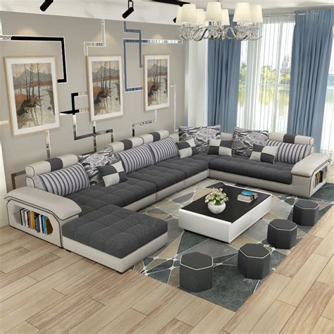 luxury living room furniture modern U shaped fabric corner ...
