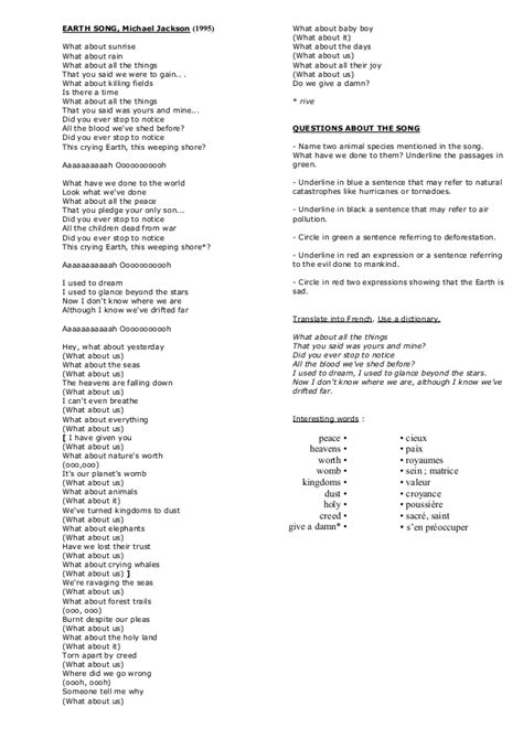 Lyrics and questions_earth_song_michael_jackson