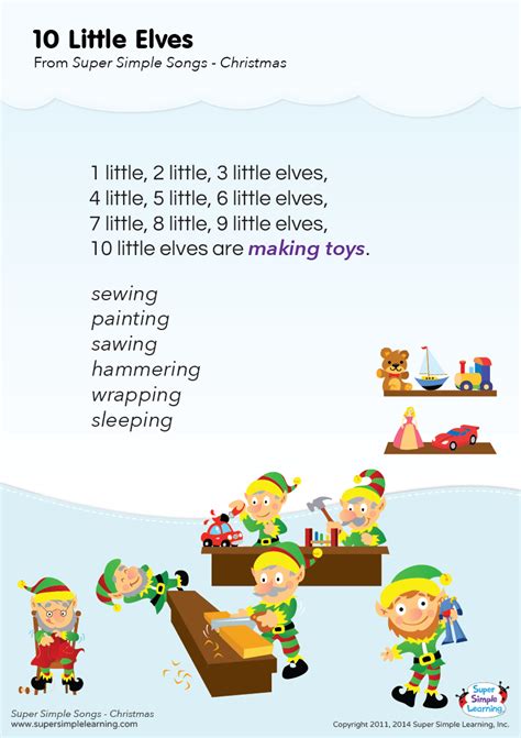 Lyrics poster for  10 Little Elves  Christmas song from ...