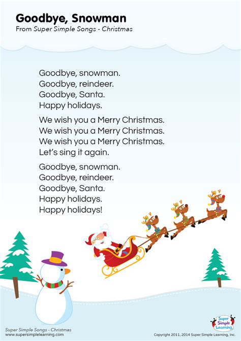 Lyrics poster for  Goodbye, Snowman  Christmas song from ...
