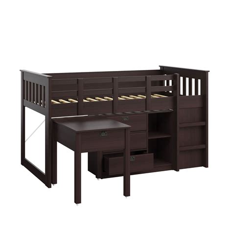 Madison Rich Espresso Single/Twin Loft Bed With Desk And ...
