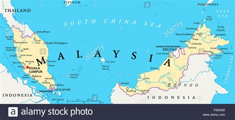 Malaysia political map with capital Kuala Lumpur, national ...