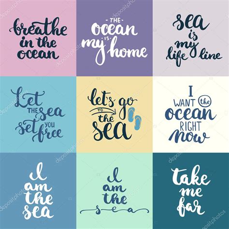 Mano dibujada tipografía Letras frases sobre mar, océano y ...